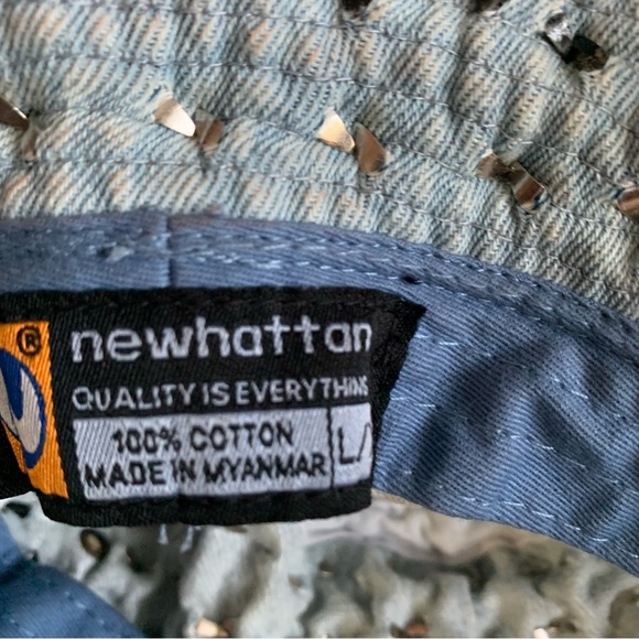 RARE Newhattan Mixed Metal Studs on Blue Denim Bucket Hat - Picture 7 of 10